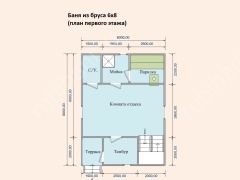 Баня из бруса 6×8 (Б-66), 48 м²