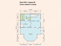 Баня из бруса 6×8 с террасой (Б-67), 68 м²