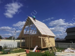 Баня из бруса 6×4 с террасой и балконом (Б-3), 24 м²