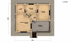Баня из оцилиндрованного бревна 7×8 м (ББ-48), 48 м²