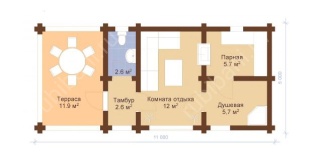 Баня из оцилиндрованного бревна 5×11 (ББ-52), 55 м²