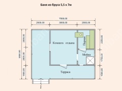 Баня из бруса 5.5×7 (Б-69), 38 м²
