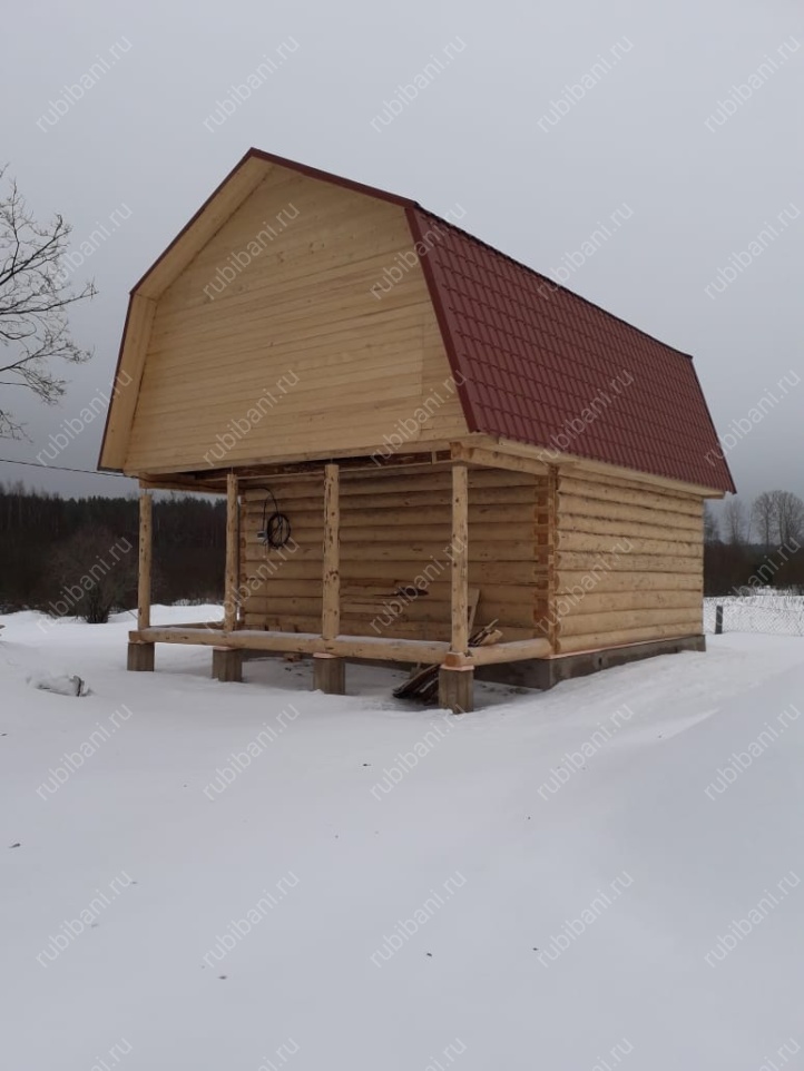 Баня сруб 6 на 6 с террасой и мансардой — фото 1 Баня сруб 6 на 6 с террасой и мансардой — фото 1