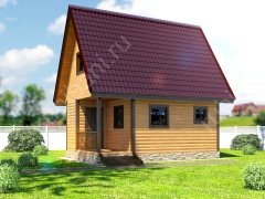 Баня из бруса 6×4 с террасой и мансардой (Б-18), 24 м²